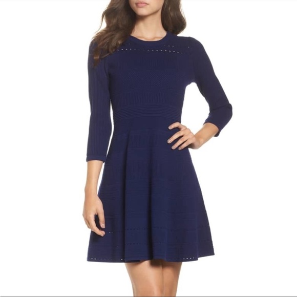 Eliza J Fit and Flare Royal Blue Sweater Dress - Picture 1 of 4